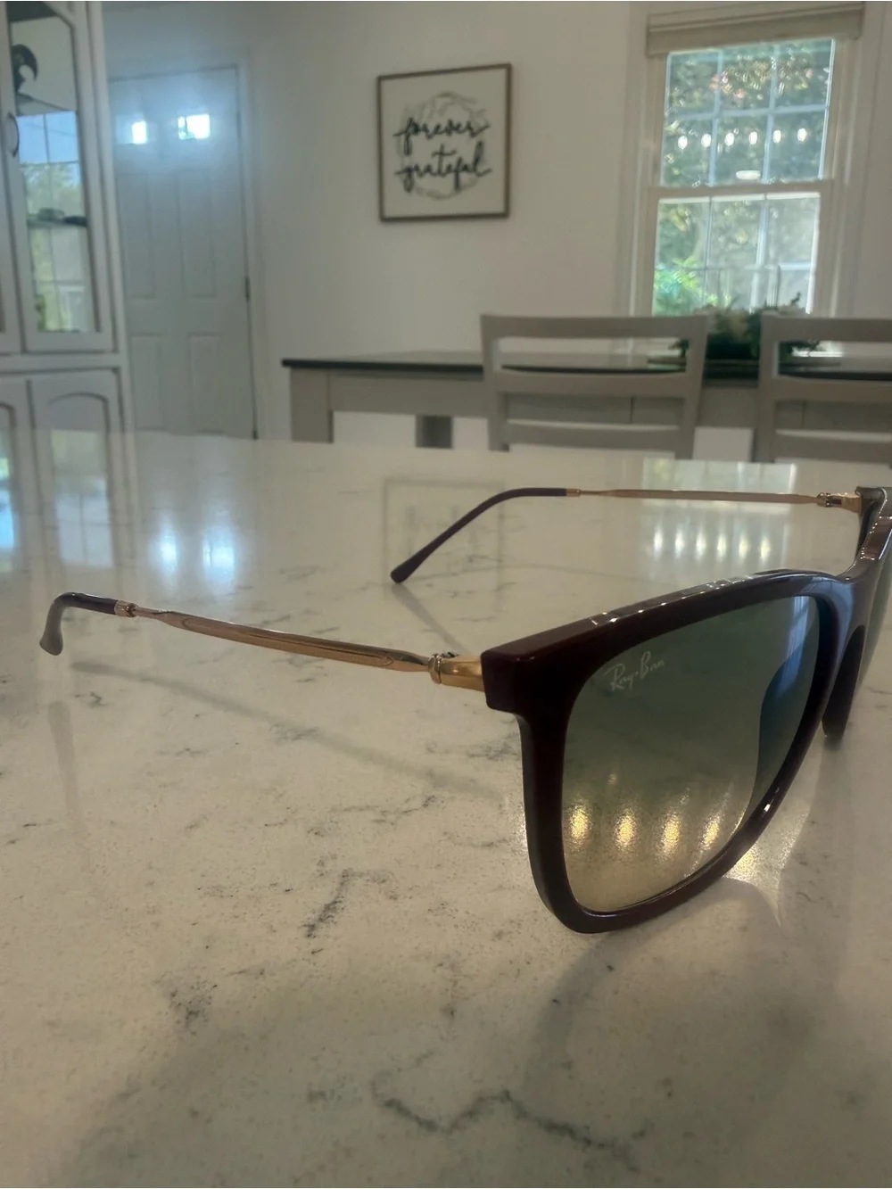 Ray-Ban Burgundy/wine Frame Sunglasses with Green Gradient Lenses